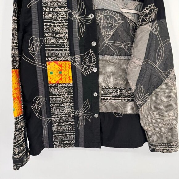 Chicos 2 Design Black Embroidered jacket Abstract Floral  size large vintage - Picture 4 of 11